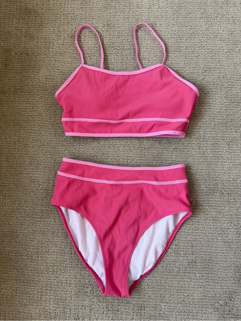 Women's Pink Two-Piece Ribbed Swim Set